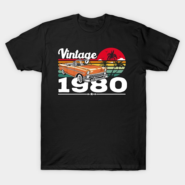 Classic Vintage 80's Car Sunset, Born in 1980 Birthday T-Shirt by Kawaii_Tees